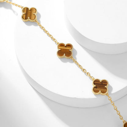 [LuckyStar]CLOVER 10 MOTIFS TIGER EYE NECKLACE