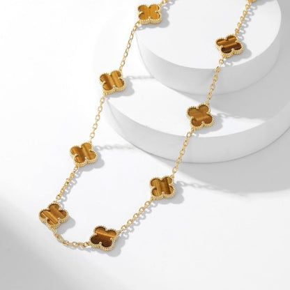 [LuckyStar]CLOVER 10 MOTIFS TIGER EYE NECKLACE