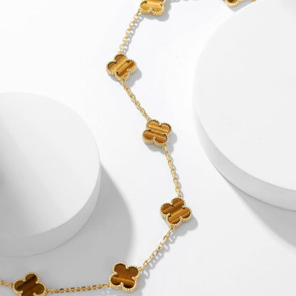 [LuckyStar]CLOVER 10 MOTIFS TIGER EYE NECKLACE