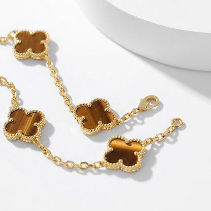[LuckyStar]CLOVER 10 MOTIFS TIGER EYE NECKLACE