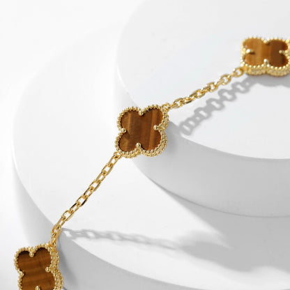 [LuckyStar]CLOVER 10 MOTIFS TIGER EYE NECKLACE