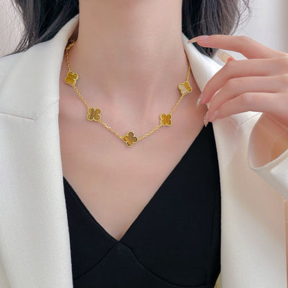 [LuckyStar]CLOVER 10 MOTIFS TIGER EYE NECKLACE