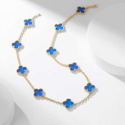 [LuckyStar]CLOVER 10 MOTIFS BLUE AGATE NECKLACE