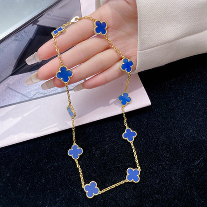 [LuckyStar]CLOVER 10 MOTIFS BLUE AGATE NECKLACE