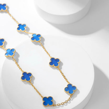 [LuckyStar]CLOVER 10 MOTIFS BLUE AGATE NECKLACE