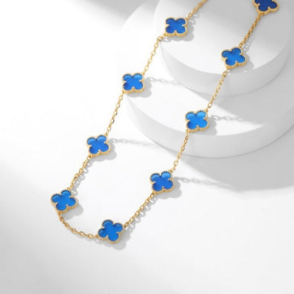 [LuckyStar]CLOVER 10 MOTIFS BLUE AGATE NECKLACE