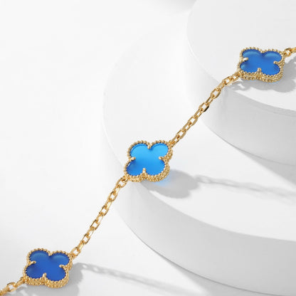 [LuckyStar]CLOVER 10 MOTIFS BLUE AGATE NECKLACE