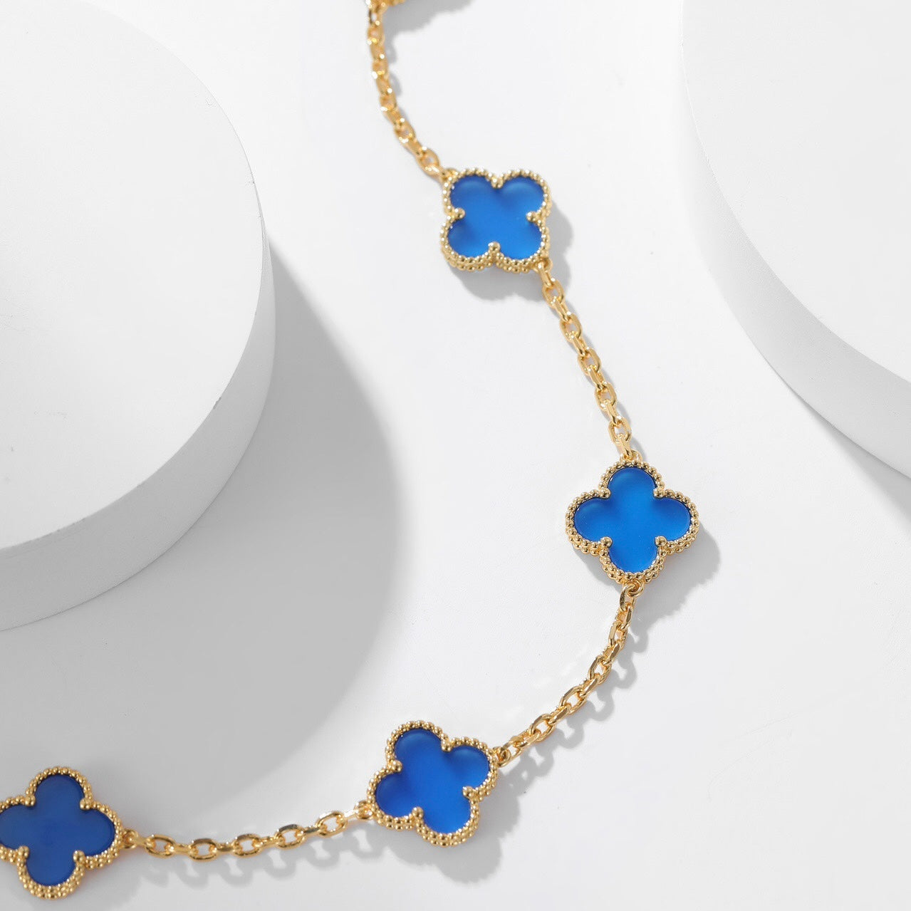 [LuckyStar]CLOVER 10 MOTIFS BLUE AGATE NECKLACE