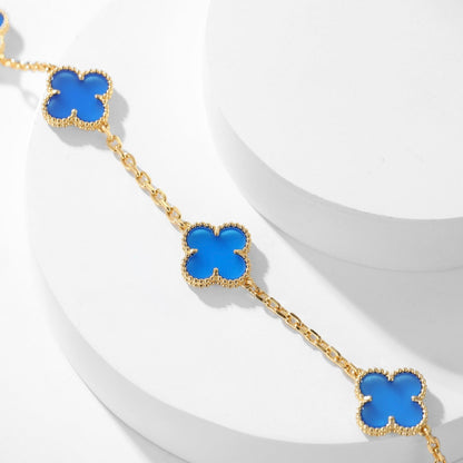 [LuckyStar]CLOVER 10 MOTIFS BLUE AGATE NECKLACE