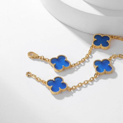 [LuckyStar]CLOVER 10 MOTIFS BLUE AGATE NECKLACE