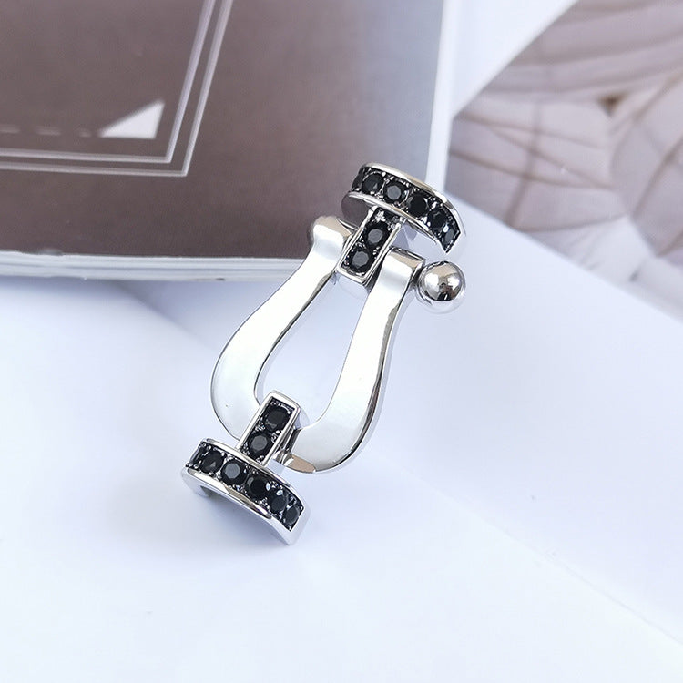 [LuckyStar]FORCE GROSSES HUFEISEN-ARMBAND MIT SCHWARZEN DIAMANTEN, SILBER