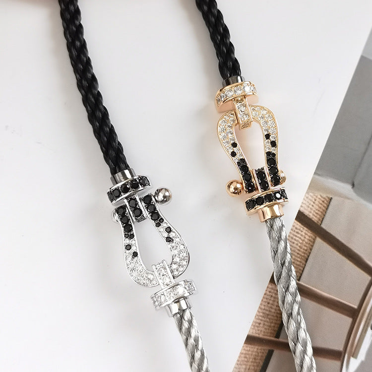[LuckyStar]FORCE GROSSES HUFEISEN-ARMBAND MIT SCHWARZEN WEISSEN DIAMANTEN, SILBER