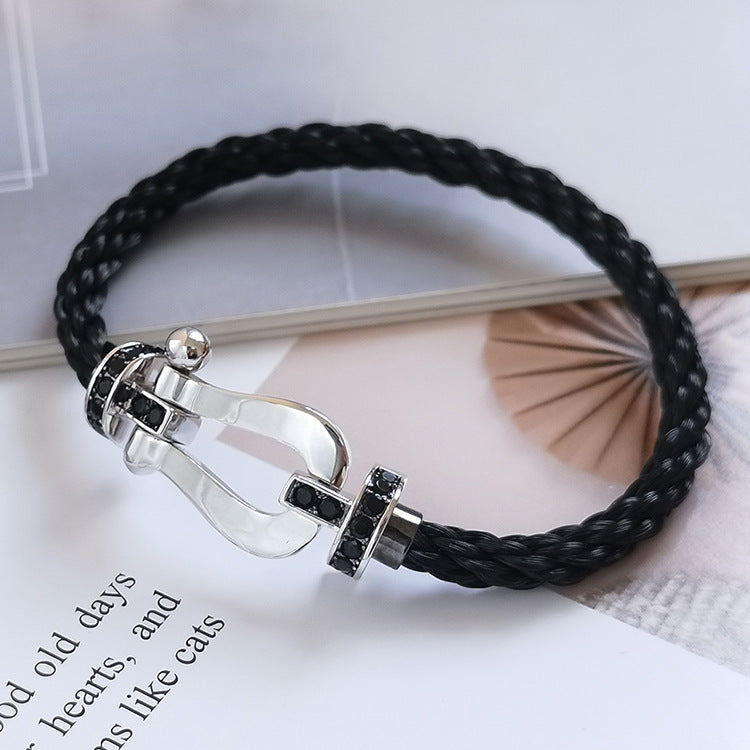 [LuckyStar]FORCE GROSSES HUFEISEN-ARMBAND MIT SCHWARZEN DIAMANTEN, SILBER