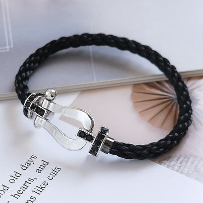 [LuckyStar]FORCE GROSSES HUFEISEN-ARMBAND MIT SCHWARZEN DIAMANTEN, SILBER