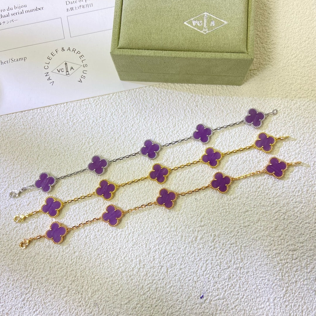 [LuckyStar]CLOVER  5 MOTIFS  PURPLE VIOLET BRACELET