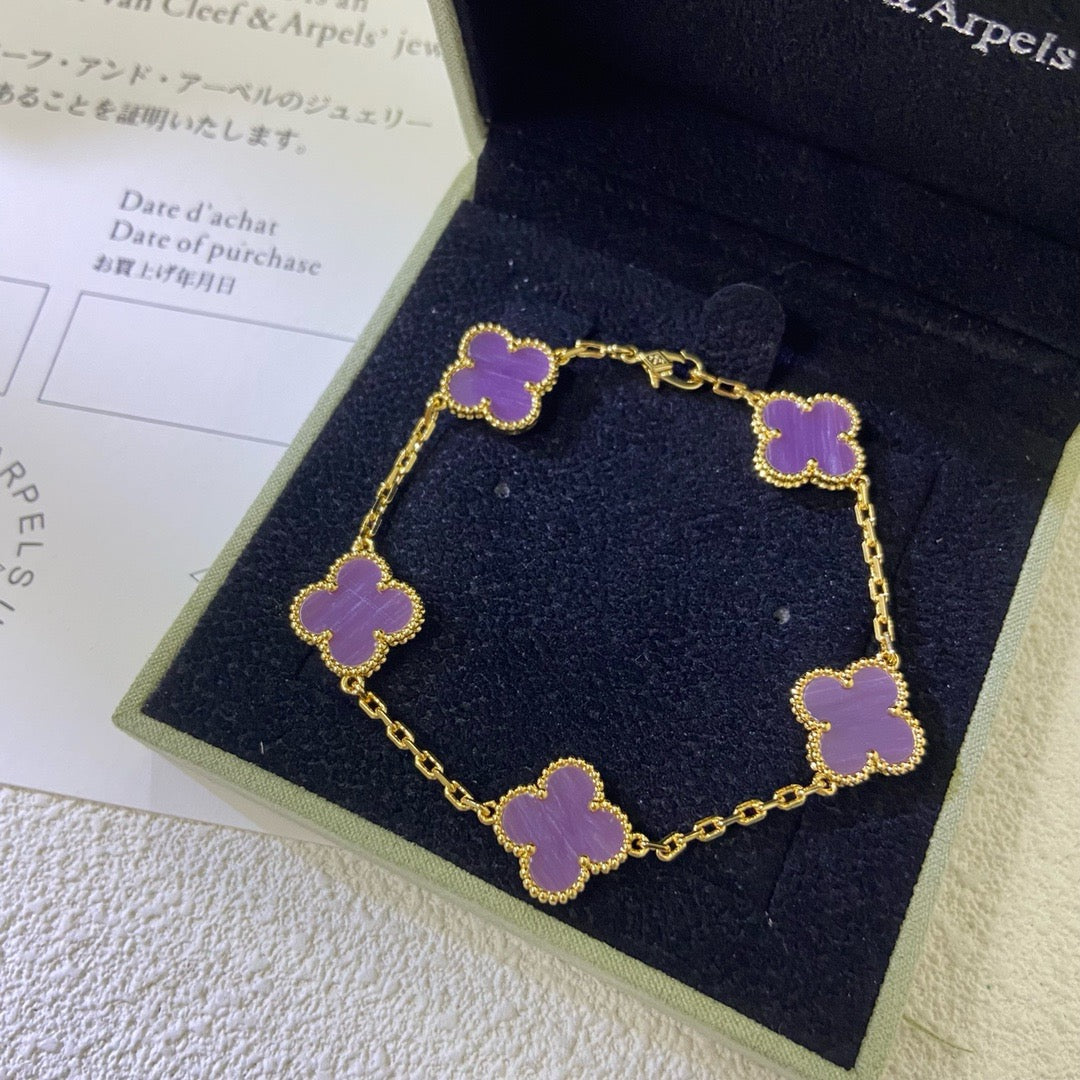 [LuckyStar]CLOVER  5 MOTIFS  PURPLE VIOLET BRACELET