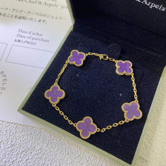 [LuckyStar]CLOVER  5 MOTIFS  PURPLE VIOLET BRACELET