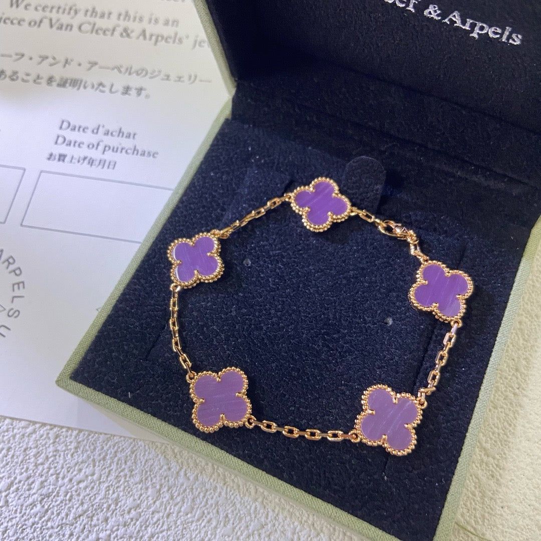 [LuckyStar]CLOVER  5 MOTIFS  PURPLE VIOLET BRACELET