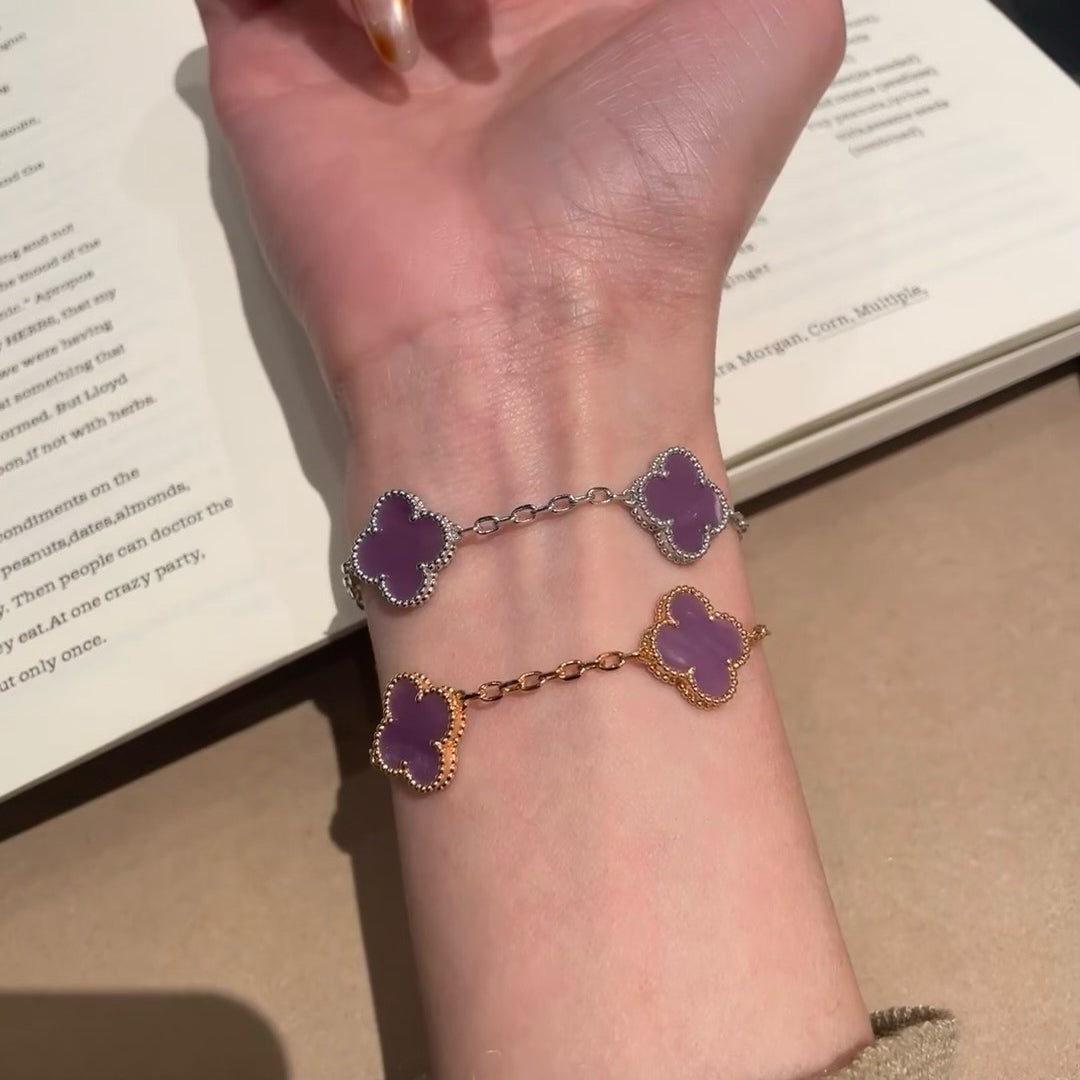 [LuckyStar]CLOVER  5 MOTIFS  PURPLE VIOLET BRACELET