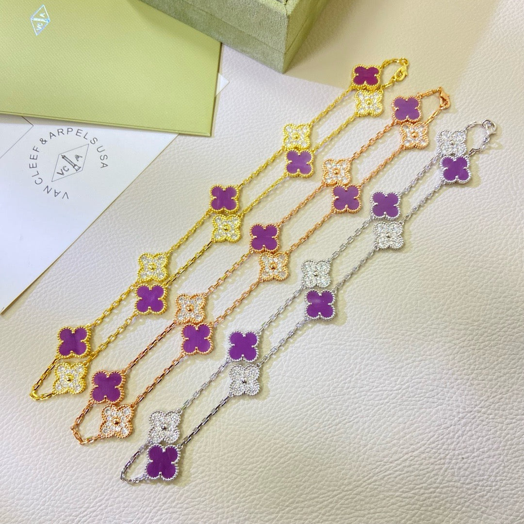 [LuckyStar]CLOVER 10 MOTIFS  PURPLE VIOLET DIAMOND NECKLACE