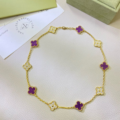 [LuckyStar]CLOVER 10 MOTIFS  PURPLE VIOLET DIAMOND NECKLACE
