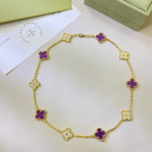 [LuckyStar]CLOVER 10 MOTIFS  PURPLE VIOLET DIAMOND NECKLACE