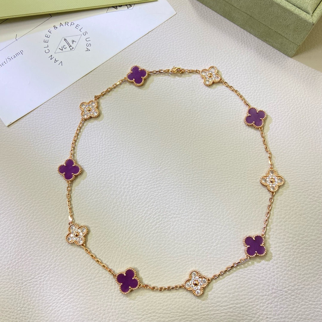 [LuckyStar]CLOVER 10 MOTIFS  PURPLE VIOLET DIAMOND NECKLACE
