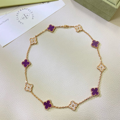 [LuckyStar]CLOVER 10 MOTIFS  PURPLE VIOLET DIAMOND NECKLACE