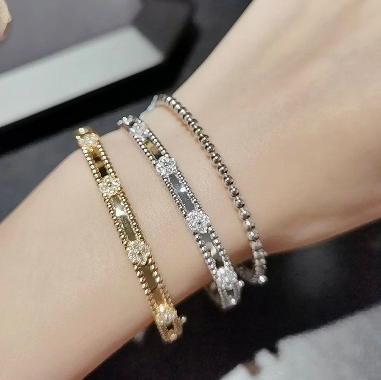 [LuckyStar]CLOVER ARMBAND 4MM DIAMANTEN