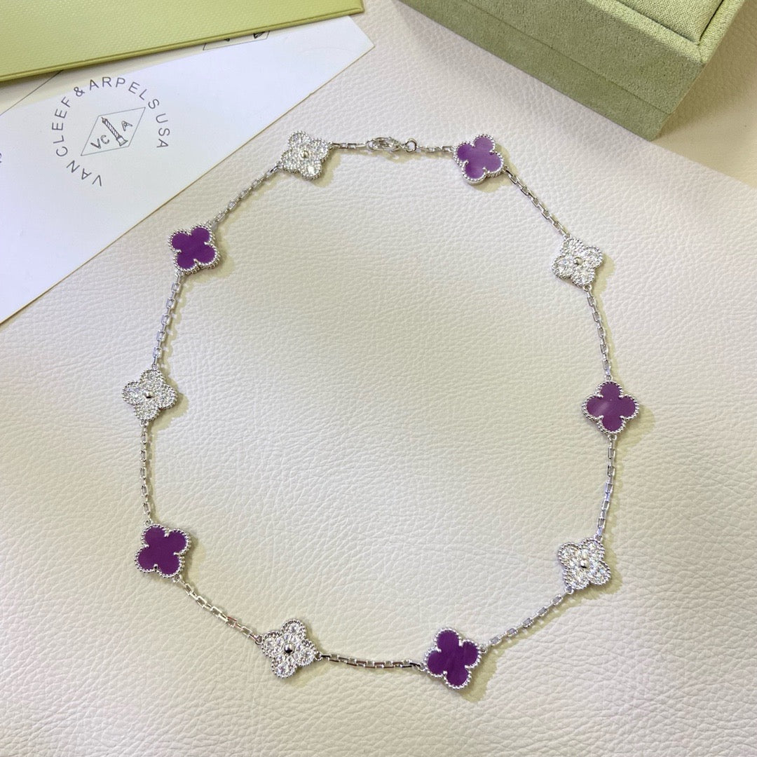 [LuckyStar]CLOVER 10 MOTIFS  PURPLE VIOLET DIAMOND NECKLACE