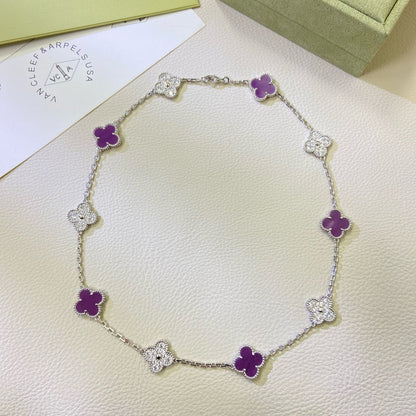 [LuckyStar]CLOVER 10 MOTIFS  PURPLE VIOLET DIAMOND NECKLACE