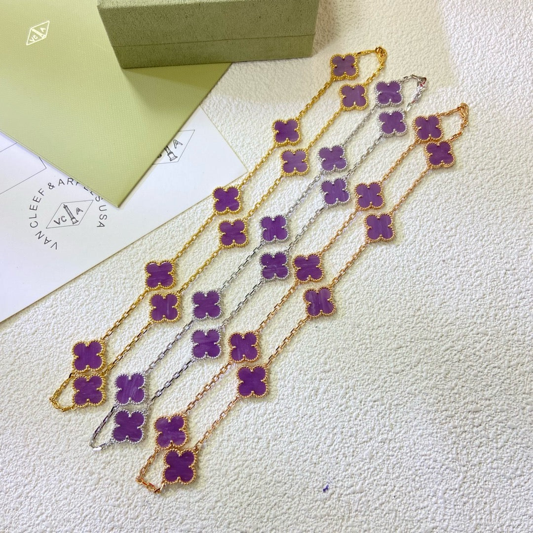 [LuckyStar]CLOVER 10 MOTIFS  PURPLE VIOLET  NECKLACE