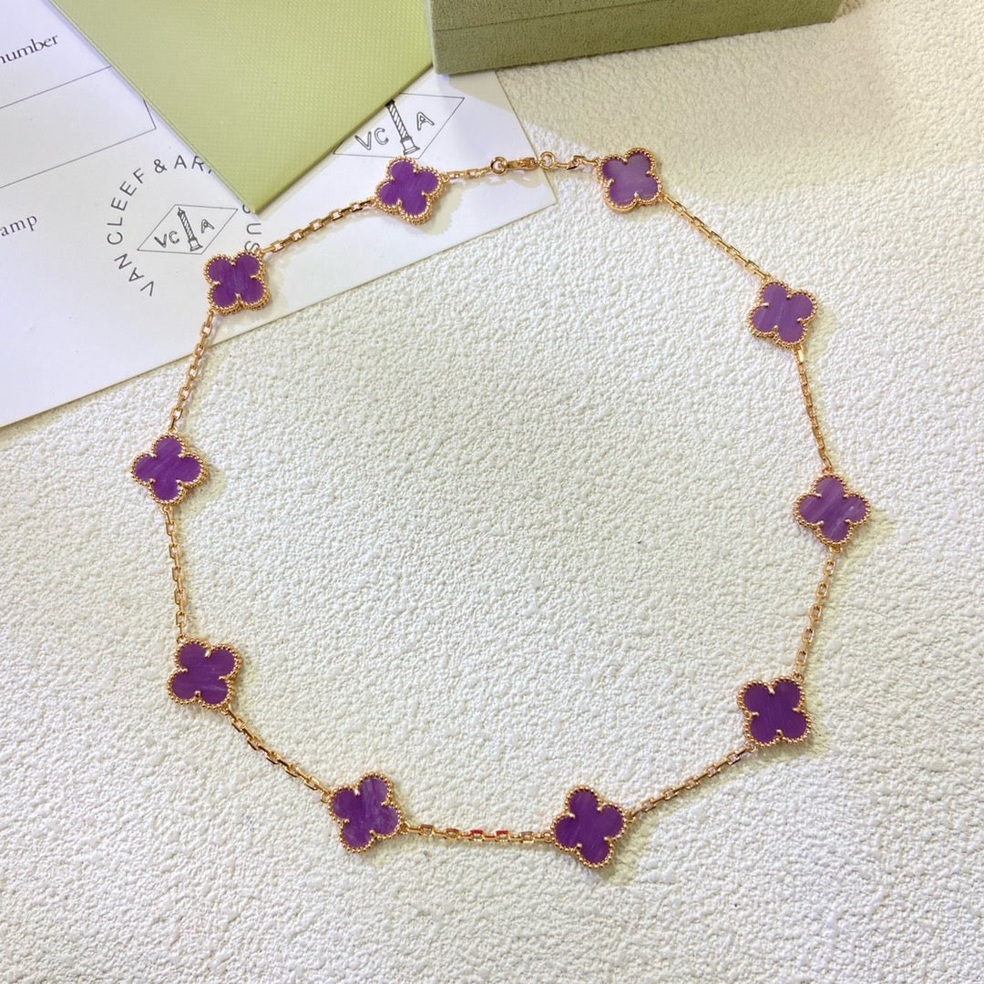 [LuckyStar]CLOVER 10 MOTIFS  PURPLE VIOLET  NECKLACE