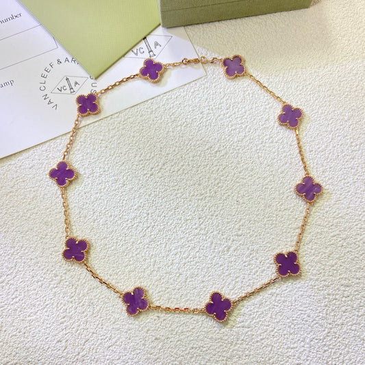 [LuckyStar]CLOVER 10 MOTIFS  PURPLE VIOLET  NECKLACE