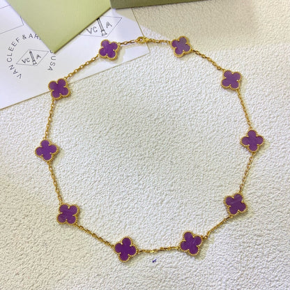 [LuckyStar]CLOVER 10 MOTIFS  PURPLE VIOLET  NECKLACE