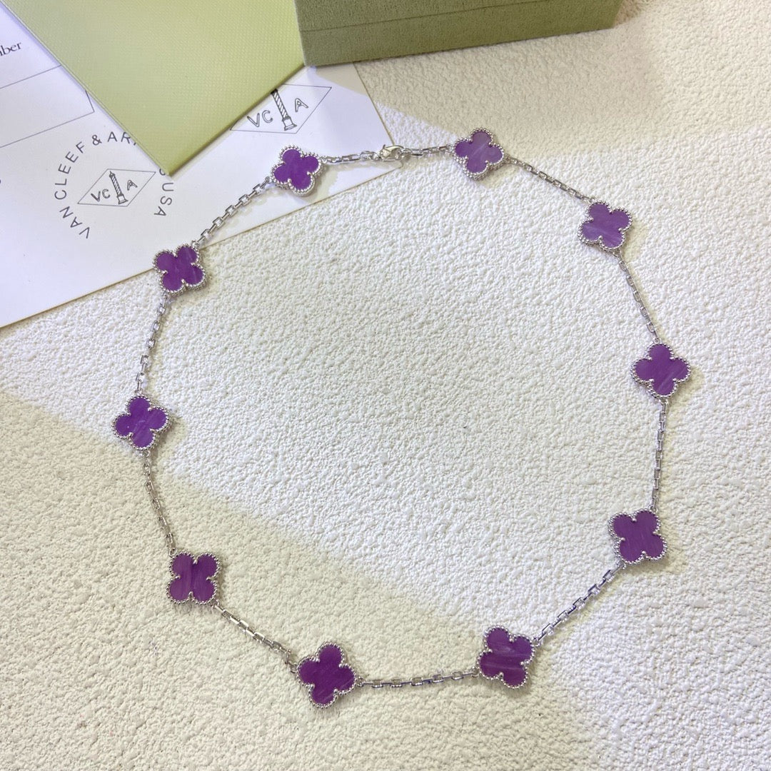 [LuckyStar]CLOVER 10 MOTIFS  PURPLE VIOLET  NECKLACE
