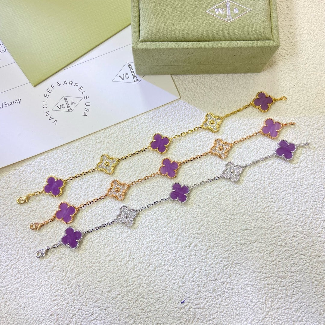 [LuckyStar]CLOVER  5 MOTIFS  PURPLE VIOLET DIAMOND BRACELET