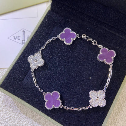 [LuckyStar]CLOVER  5 MOTIFS  PURPLE VIOLET DIAMOND BRACELET