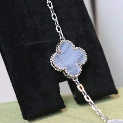 [LuckyStar]CLOVER 5 MOTIV LILA CHALCEDON ARMBAND SILBER 