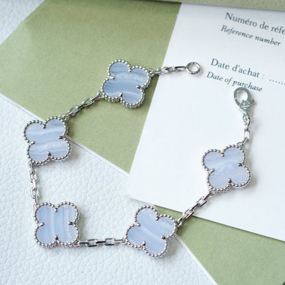 [LuckyStar]CLOVER 5 MOTIV LILA CHALCEDON ARMBAND SILBER 