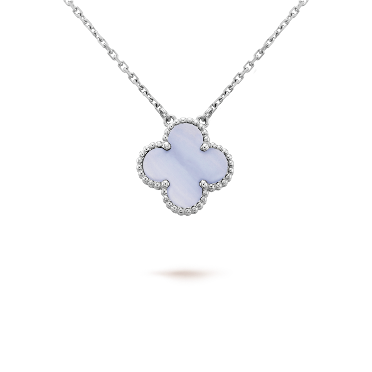 [LuckyStar]CLOVER 15MM BLAUER CHALCEDON HALSKETTE SILBER