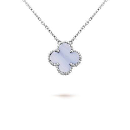 [LuckyStar]CLOVER 15MM BLAUER CHALCEDON HALSKETTE SILBER