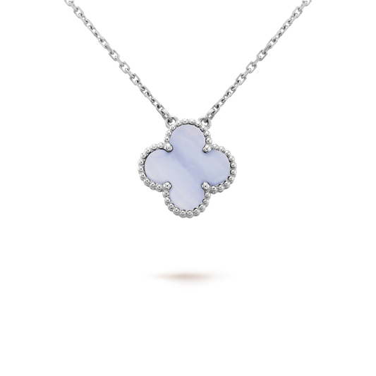 [LuckyStar]CLOVER 15MM BLAUER CHALCEDON HALSKETTE SILBER