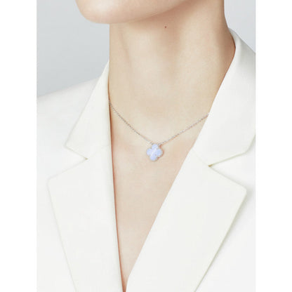 [LuckyStar]CLOVER 15MM BLAUER CHALCEDON HALSKETTE SILBER