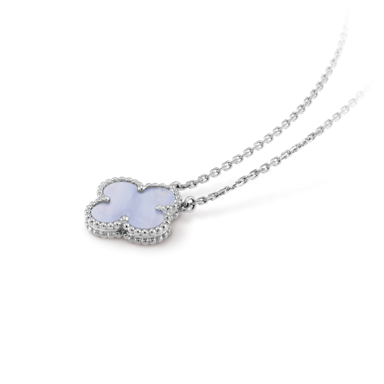[LuckyStar]CLOVER 15MM BLAUER CHALCEDON HALSKETTE SILBER