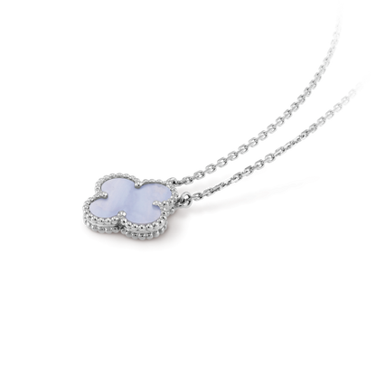 [LuckyStar]CLOVER 15MM BLAUER CHALCEDON HALSKETTE SILBER