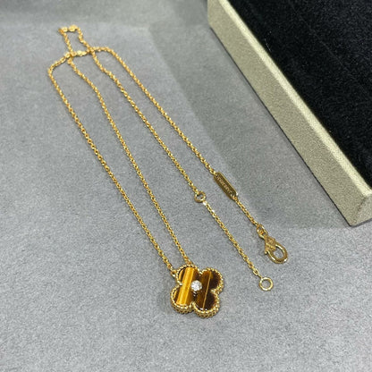 [LuckyStar]CLOVER 15MM DIAMANT UND GELBE TIGERAUGE ACHAT Halskette