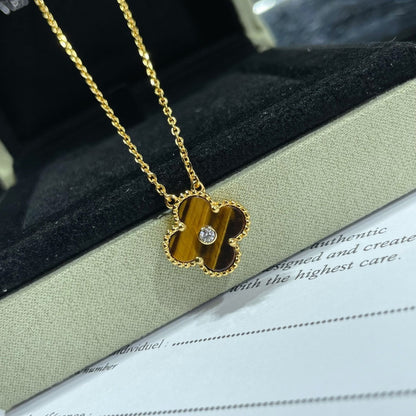 [LuckyStar]CLOVER 15MM DIAMANT UND GELBE TIGERAUGE ACHAT Halskette