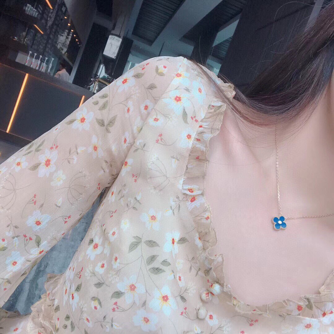 [LuckyStar]CLOVER 15MM DIAMANT UND BLAUER ACHAT HALSKETTE