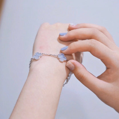 [LuckyStar]CLOVER 5 MOTIV LILA CHALCEDON ARMBAND SILBER 